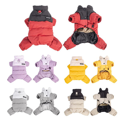 Waterproof Warm Dog Jumpsuit, Graphene Heated Winter Pet Coat, Windproof Four-Leg Dog Outfit with Leash Ring for Small Dogs