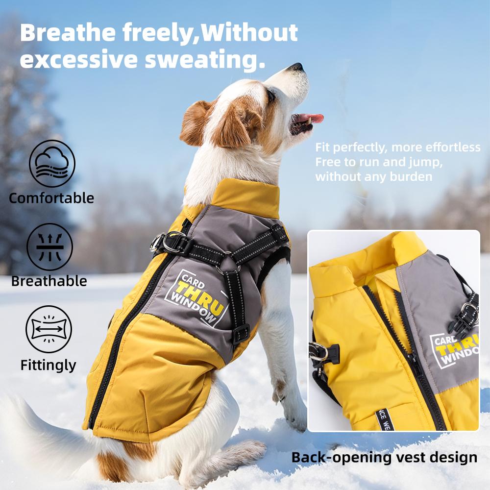 Graphene Heated Dog Jacket Reflective Winter Pet Coat with Leash Hole Waterproof Breathable Warm Dog Vest for Small Dogs Adjustable Safety Harness Universal Harness