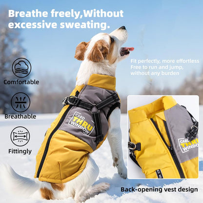 Graphene Heated Dog Jacket Reflective Winter Pet Coat with Leash Hole Waterproof Breathable Warm Dog Vest for Small Dogs Adjustable Safety Harness Universal Harness