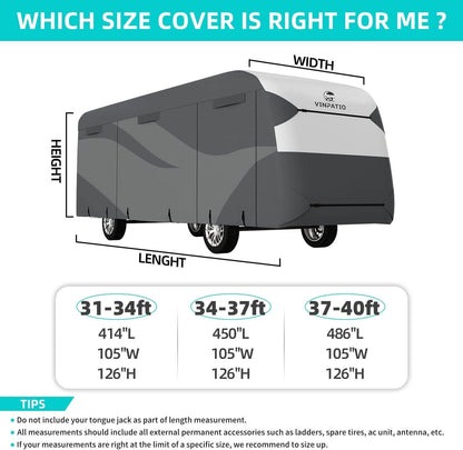 Class A RV Cover 300D Dupont Fabric Heavy Duty Windproof Motorhome Cover