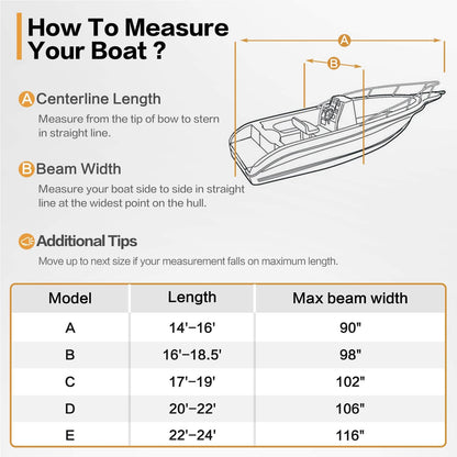Center Console Boat Cover 900D Waterproof Heavy Duty Trailerable Boat Cover for CC Boat with Motor Cover and 11 Tie Down Strap