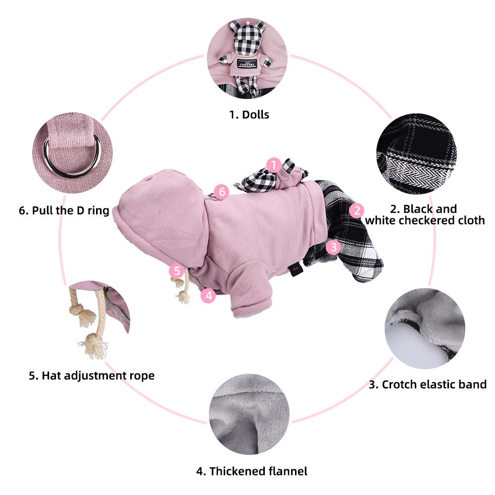New Fall Winter Plaid Fleece Dog Jumpsuit, Warm Plush Pet Hoodie for Small Dogs