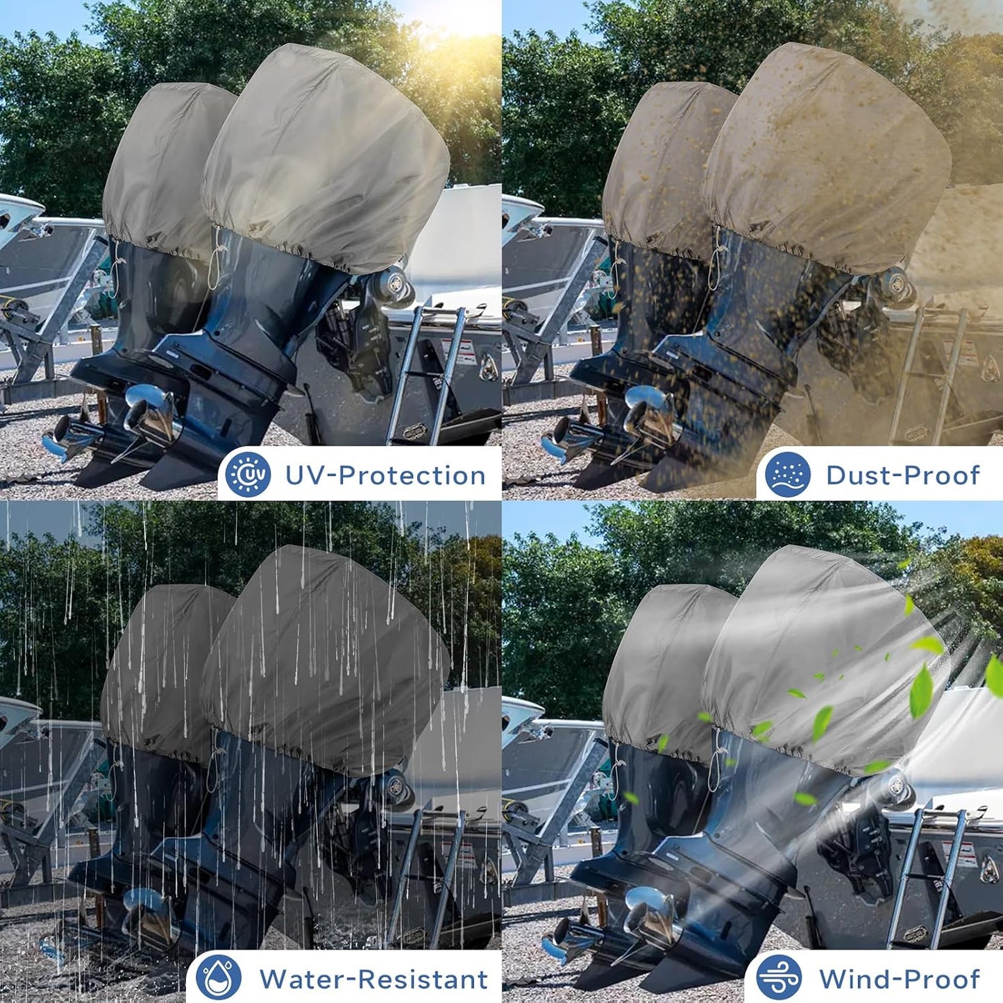 900D Outboard Motor Cover, Waterproof Heavy Duty Solution-Dyed Fabric for All-Weather Protection