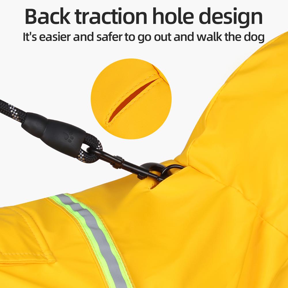 Waterproof PU Dog Raincoat for Large Dogs — Hooded Jacket with Reflective Strips