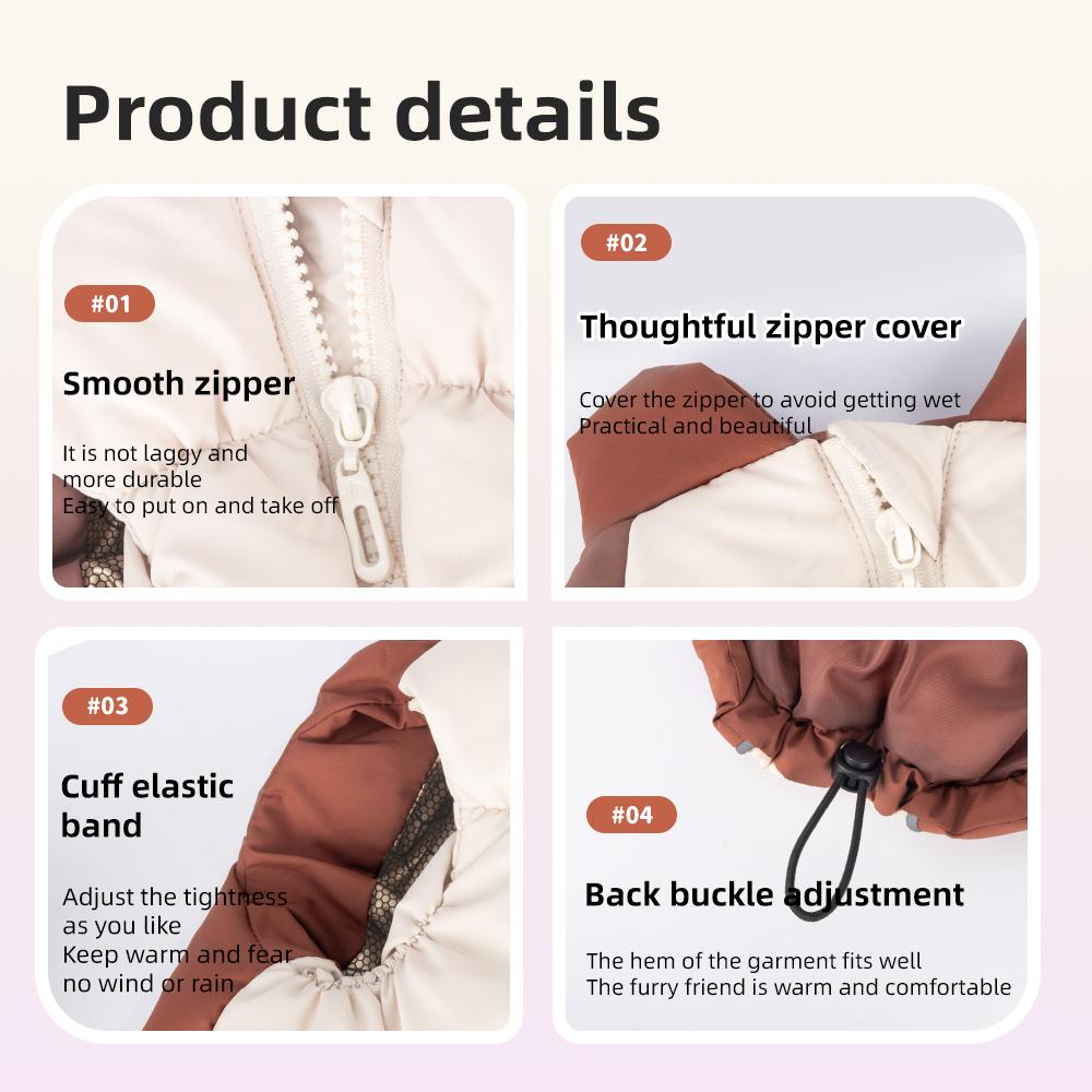 Winter Graphene Dog Puffer Jacket, Color Block Warm Pet Coat, Stand Collar Down Vest for Small Dogs