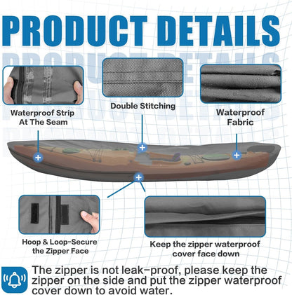 VINPATIO Kayak Cover Canoe Cover for Indoor and Outdoor Storage, Fits for 10ft - 18ft Kayak or Canoe, 100% Waterproof, 600D Solution-dyed Polyester Fabric