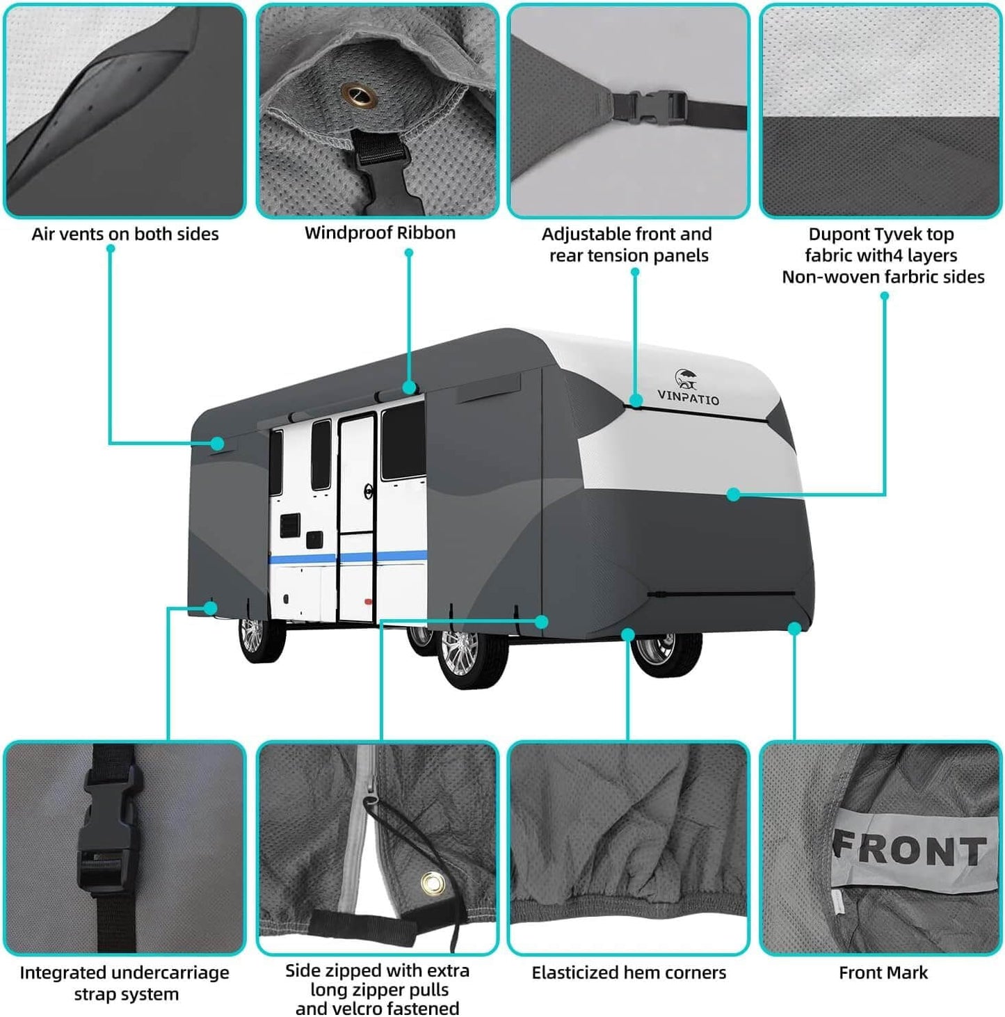 Class A RV Cover 300D Dupont Fabric Heavy Duty Windproof Motorhome Cover