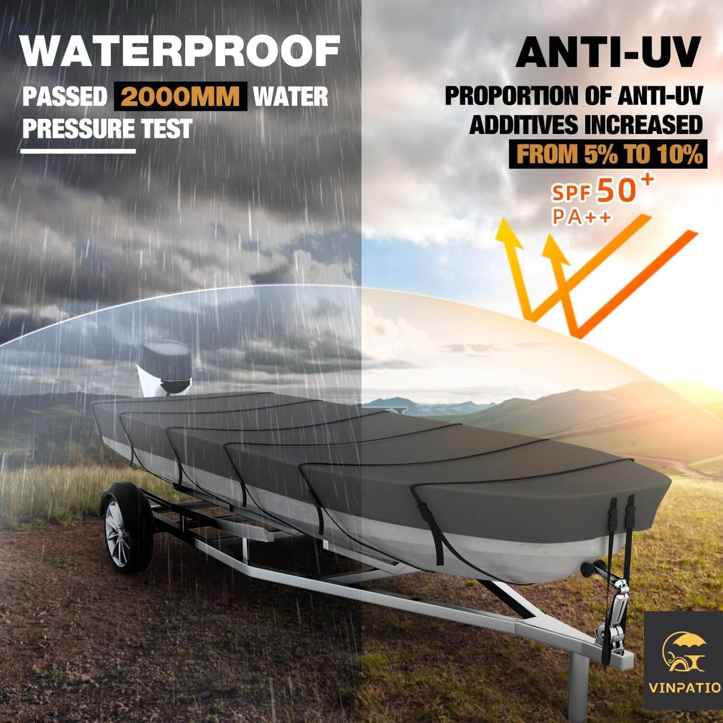 Jon Boat Cover 600D Solution-Dyed Oxford FabricHeavy Duty Trailerable Jon Boat Cover
