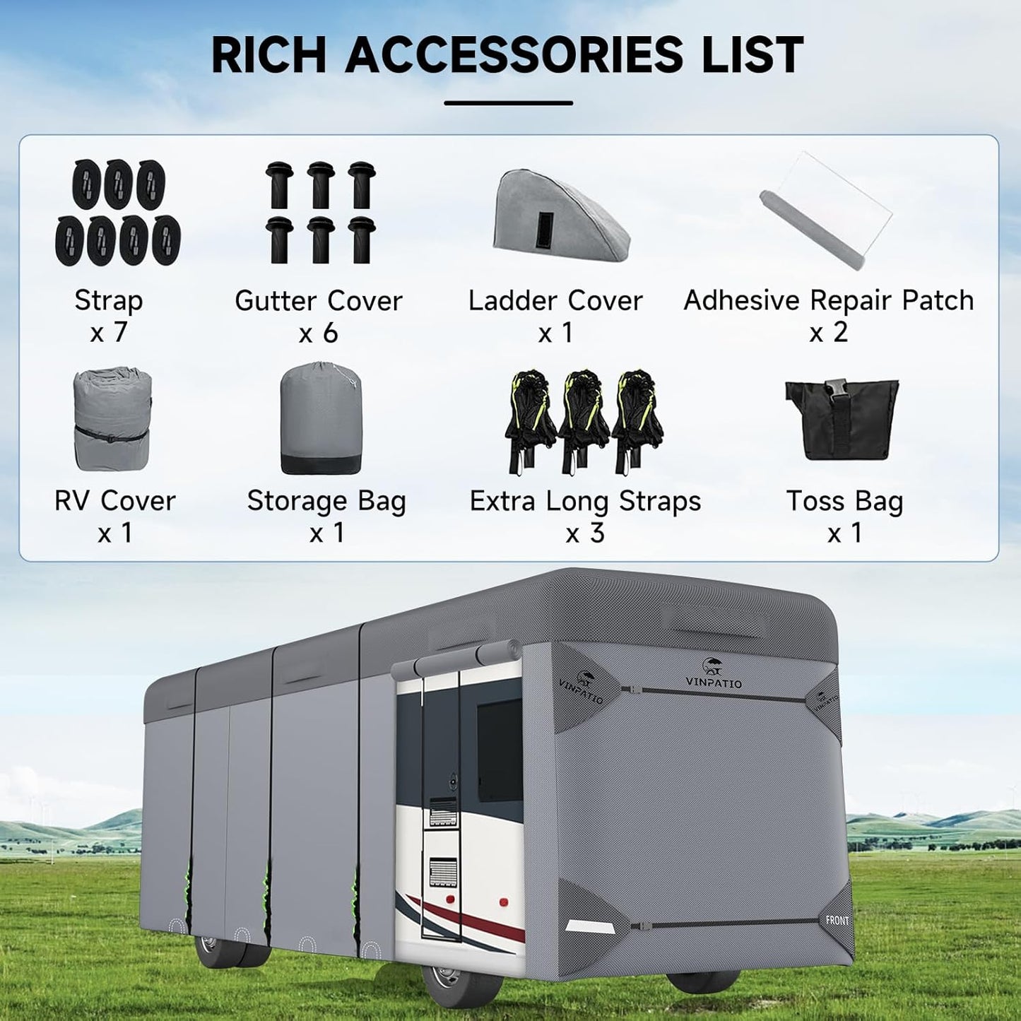 Gray Class A RV Cover 7 layer Fabric Heavy Motorhome Covers