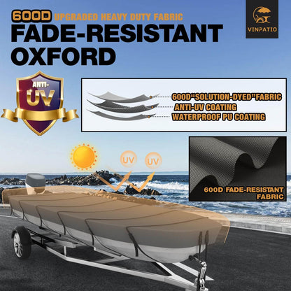 Jon Boat Cover 600D Solution-Dyed Oxford FabricHeavy Duty Trailerable Jon Boat Cover