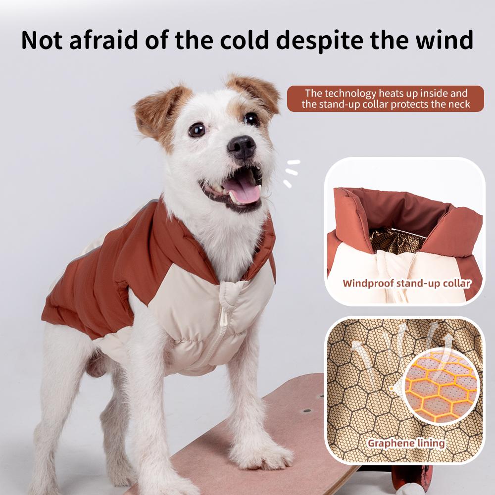 Winter Graphene Dog Puffer Jacket, Color Block Warm Pet Coat, Stand Collar Down Vest for Small Dogs
