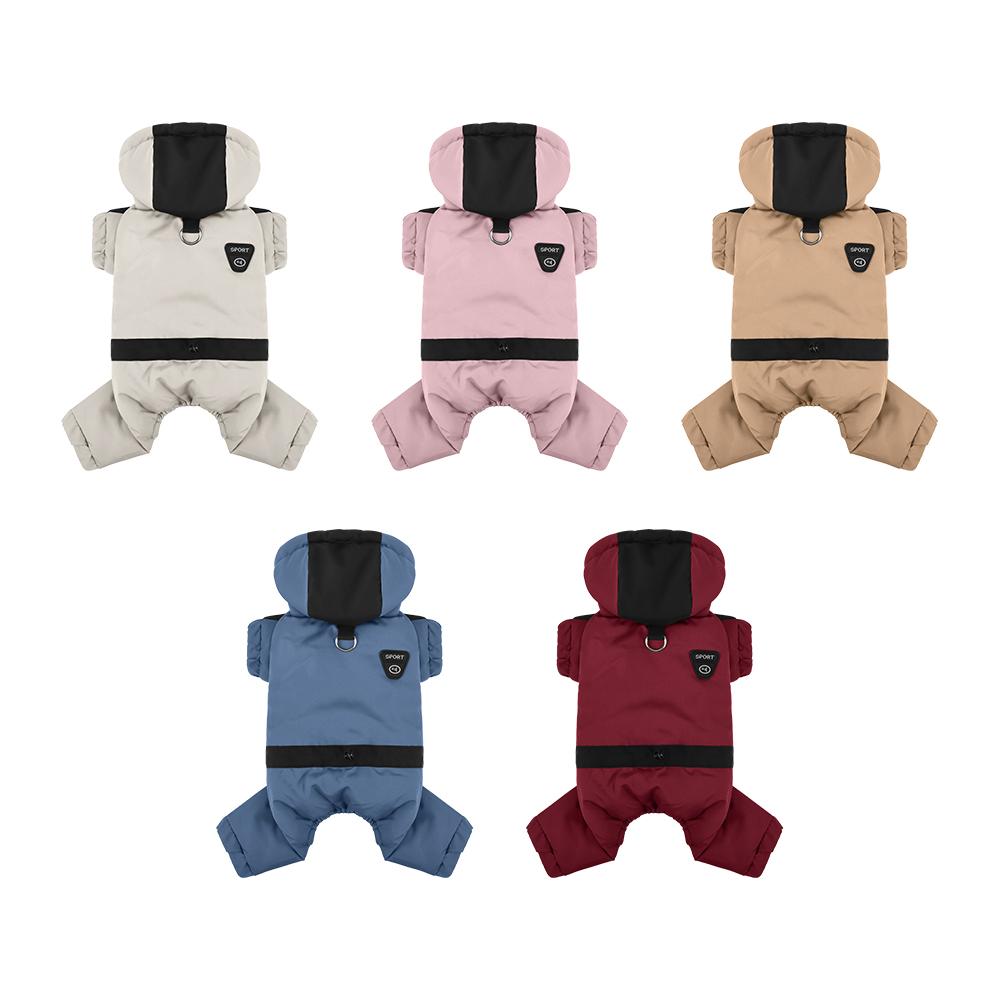 Winter Warm Dog Jumpsuit, Waterproof Graphene Hooded Dog Coat, Thick Padded Pet Snowsuit for Small Dogs, Color Block Design