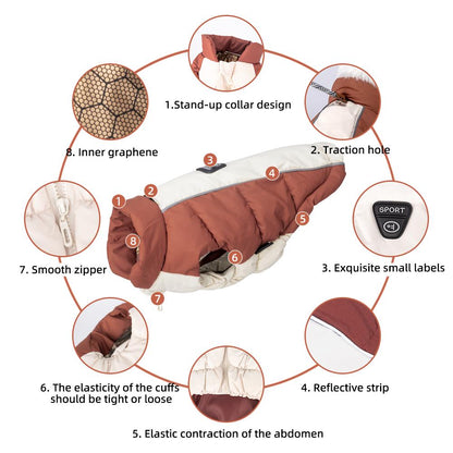 Winter Graphene Dog Puffer Jacket, Color Block Warm Pet Coat, Stand Collar Down Vest for Small Dogs