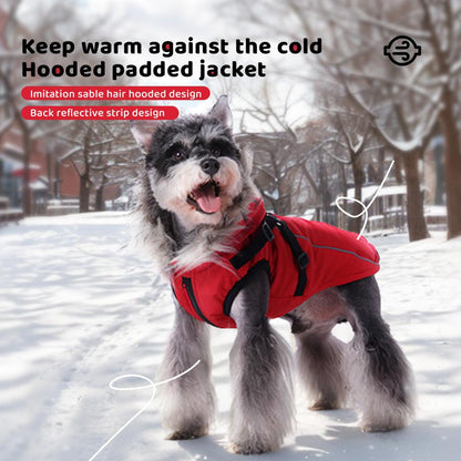 Leash-Friendly Winter Dog Jacket for Small Dogs, Waterproof Reflective Puffer Coat with Thick PP Cotton Filling, Warm Pet Snowsuit