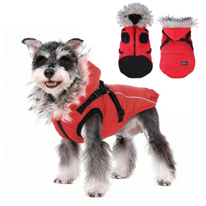 Leash-Friendly Winter Dog Jacket for Small Dogs, Waterproof Reflective Puffer Coat with Thick PP Cotton Filling, Warm Pet Snowsuit
