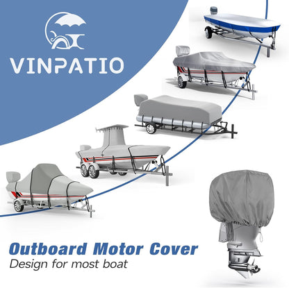 900D Outboard Motor Cover, Waterproof Heavy Duty Solution-Dyed Fabric for All-Weather Protection