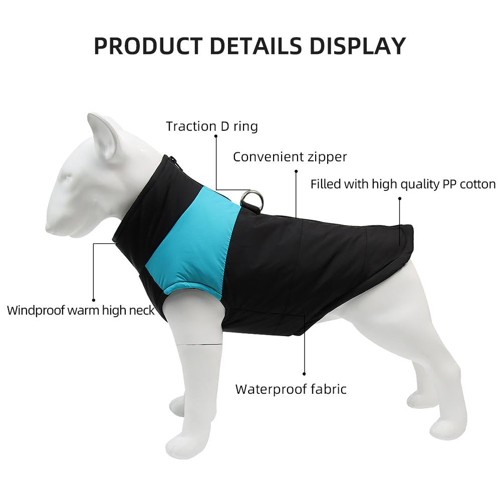 Waterproof Warm Dog Jacket, Thick Winter Coat for Large Dogs, Padded Pet Clothes for Cold Weather