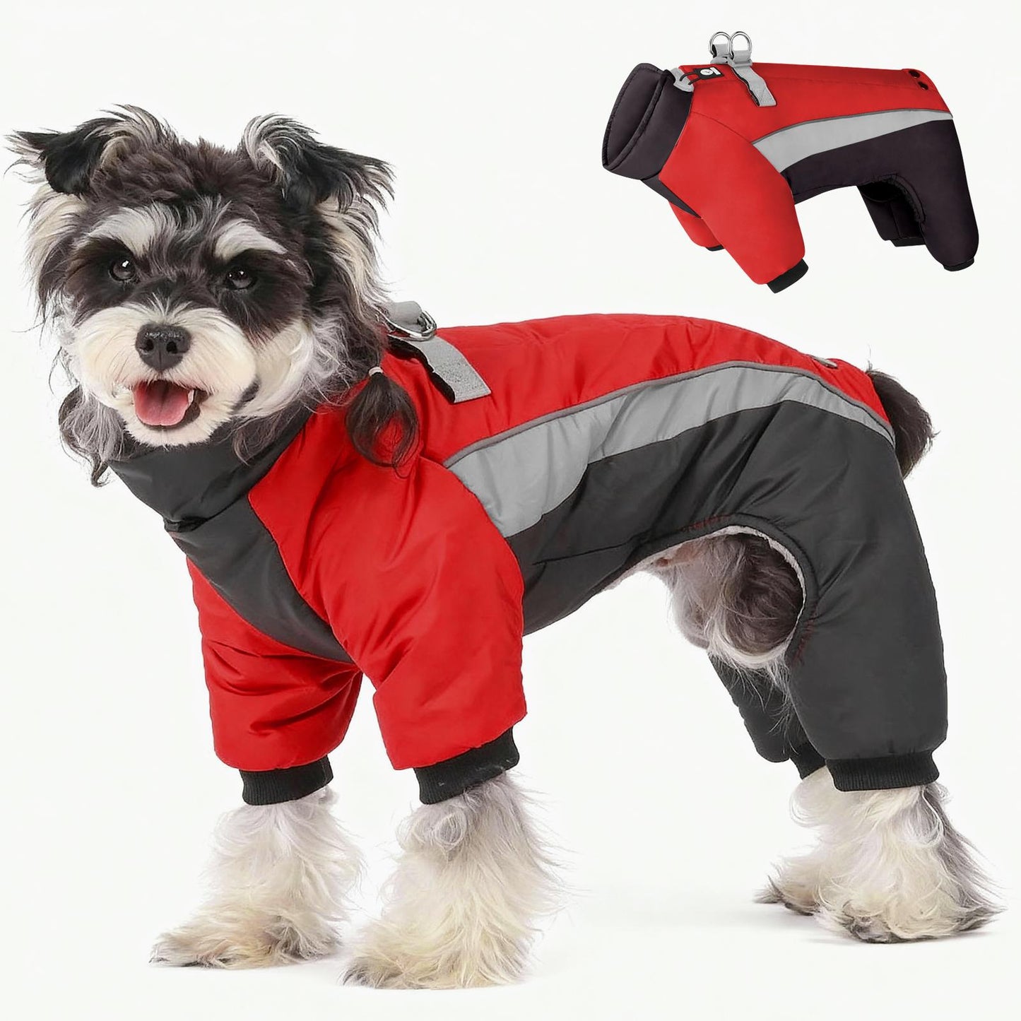 Winter Warm Reflective Dog Coat  Thick Padded Pet Jacket with Harness for Small Dogs