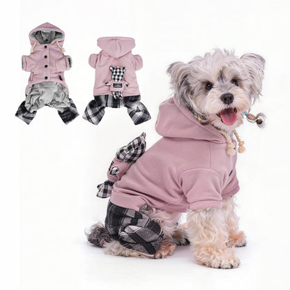 New Fall Winter Plaid Fleece Dog Jumpsuit, Warm Plush Pet Hoodie for Small Dogs