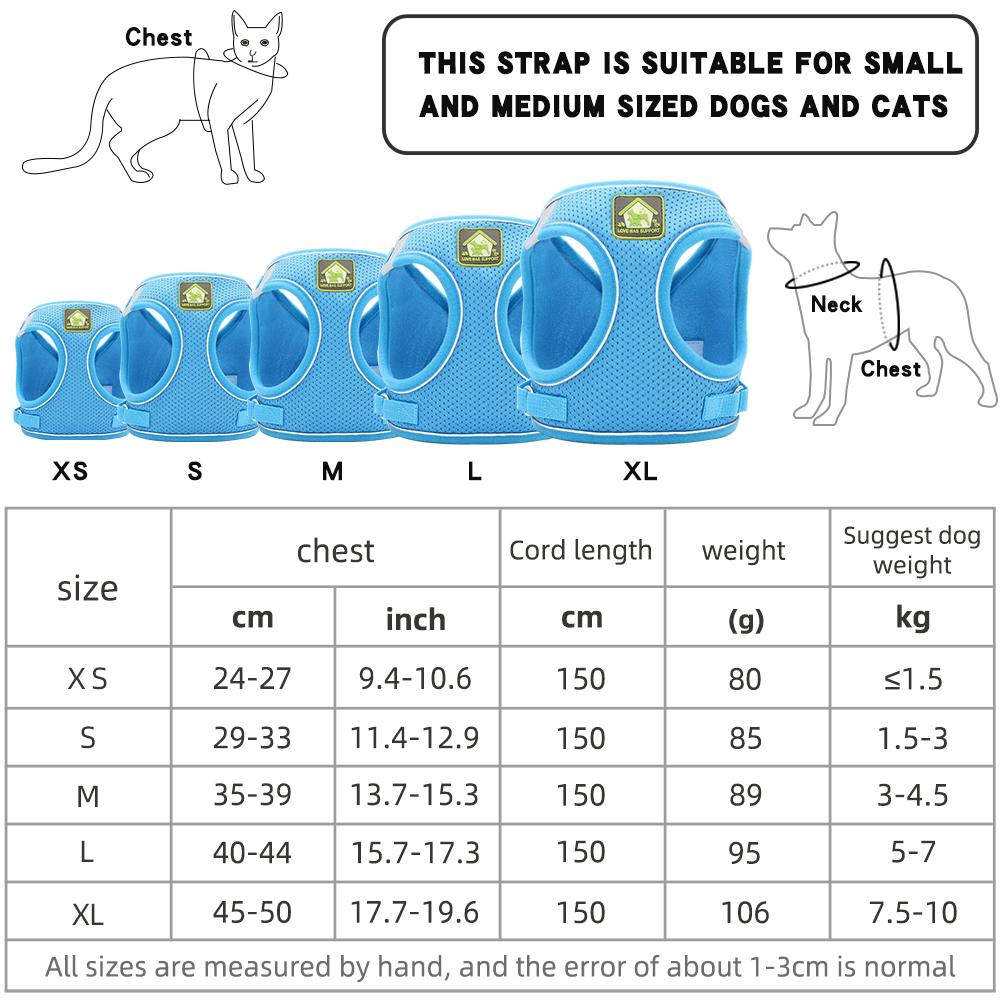 Adjustable Pet Vest Harness | Lightweight, Breathable & Secure with Velcro + Buckle, Reflective Strips & Leash Clip