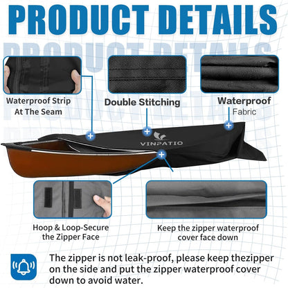 Kayak Cover 600D Waterproof Heavy Duty, Full Coverage Canoe Cover with UV Protection & Dust Resistant – for Indoor/Outdoor Storage, Fishing Boats, Paddle Board, Includes Storage Bag