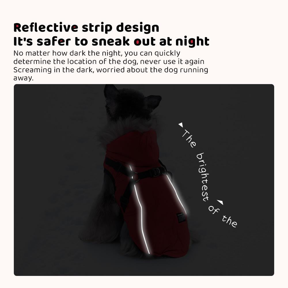 Leash-Friendly Winter Dog Jacket for Small Dogs, Waterproof Reflective Puffer Coat with Thick PP Cotton Filling, Warm Pet Snowsuit