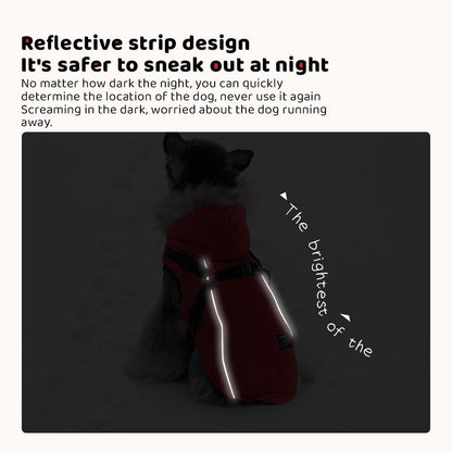 Leash-Friendly Winter Dog Jacket for Small Dogs, Waterproof Reflective Puffer Coat with Thick PP Cotton Filling, Warm Pet Snowsuit