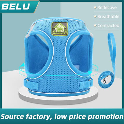 Adjustable Pet Vest Harness | Lightweight, Breathable & Secure with Velcro + Buckle, Reflective Strips & Leash Clip