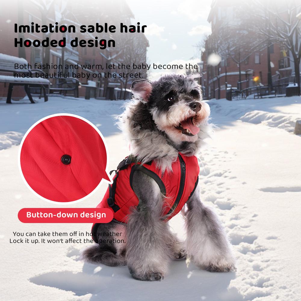 Leash-Friendly Winter Dog Jacket for Small Dogs, Waterproof Reflective Puffer Coat with Thick PP Cotton Filling, Warm Pet Snowsuit