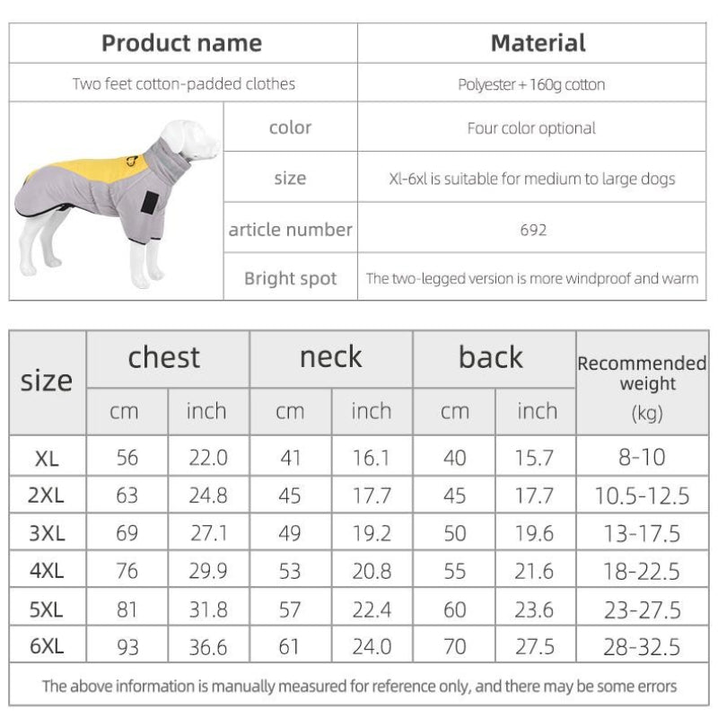 Winter Warm Dog Jacket for Large Dogs Waterproof Reflective Padded Pet Coat