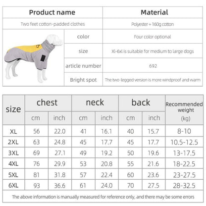 Winter Warm Dog Jacket for Large Dogs Waterproof Reflective Padded Pet Coat