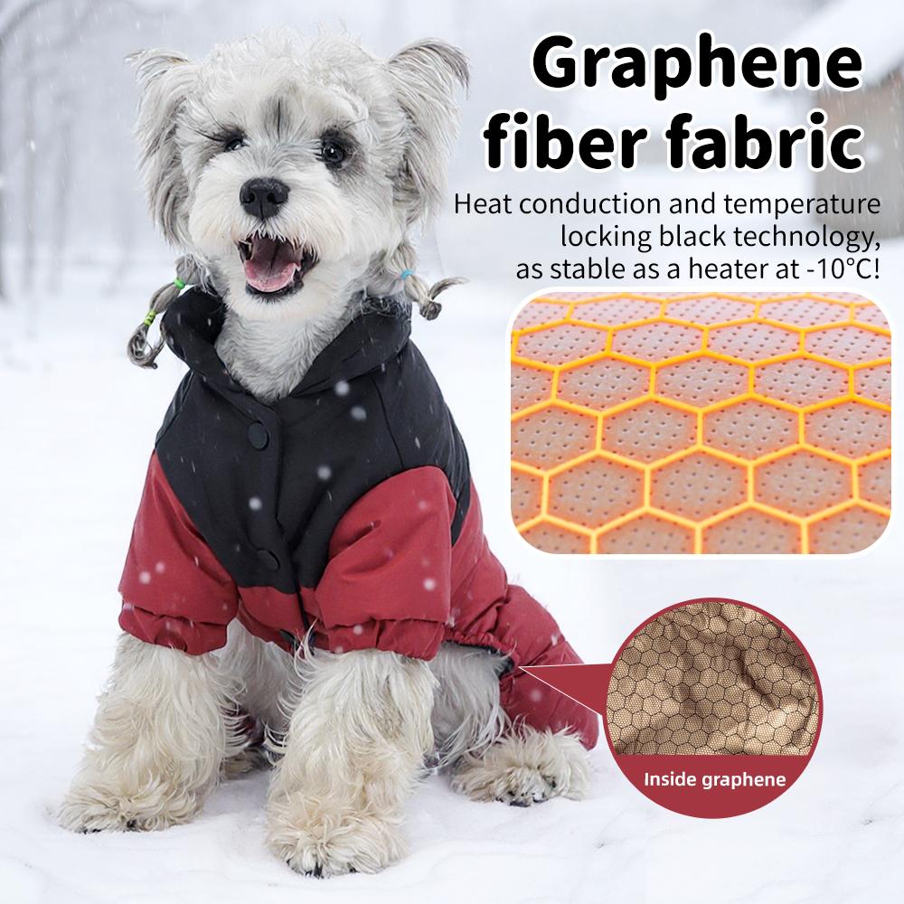 Waterproof Warm Dog Jumpsuit, Graphene Heated Winter Pet Coat, Windproof Four-Leg Dog Outfit with Leash Ring for Small Dogs