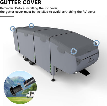 5th Wheel RV Cover Travel Trailer, Camper Cover Extra-Thick 9 Layers Top, Waterproof, Heavy Duty, Anti-UV, Windproof, Rip-Stop, Fit for Fifth Wheel