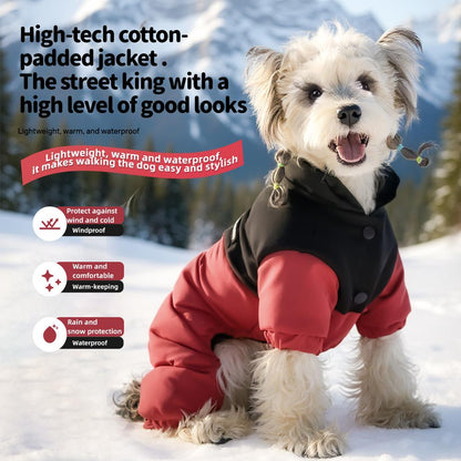 Waterproof Warm Dog Jumpsuit, Graphene Heated Winter Pet Coat, Windproof Four-Leg Dog Outfit with Leash Ring for Small Dogs