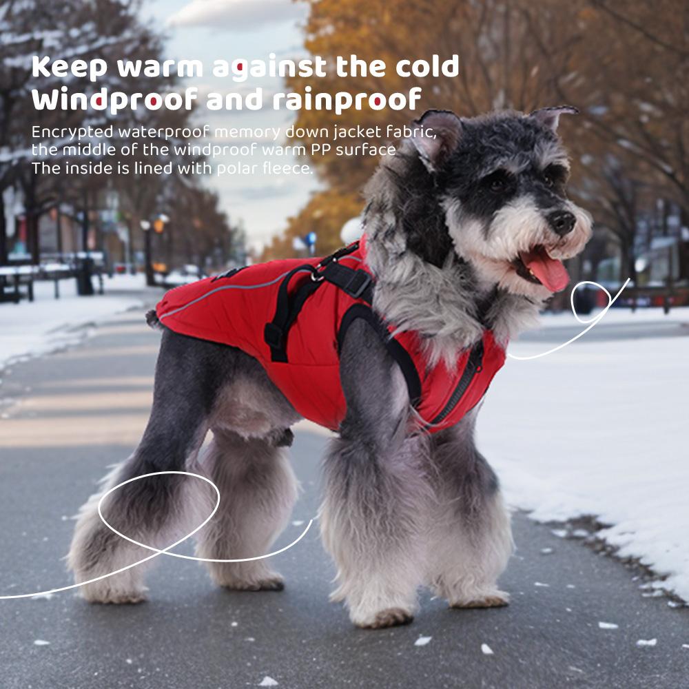 Leash-Friendly Winter Dog Jacket for Small Dogs, Waterproof Reflective Puffer Coat with Thick PP Cotton Filling, Warm Pet Snowsuit