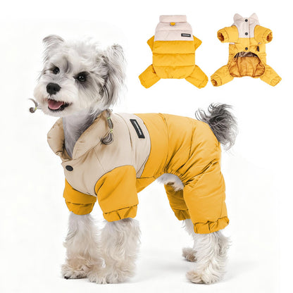 Waterproof Warm Dog Jumpsuit, Graphene Heated Winter Pet Coat, Windproof Four-Leg Dog Outfit with Leash Ring for Small Dogs