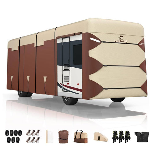 Brown Class A RV Cover 300D Dupont Fabric Heavy Motorhome Cover