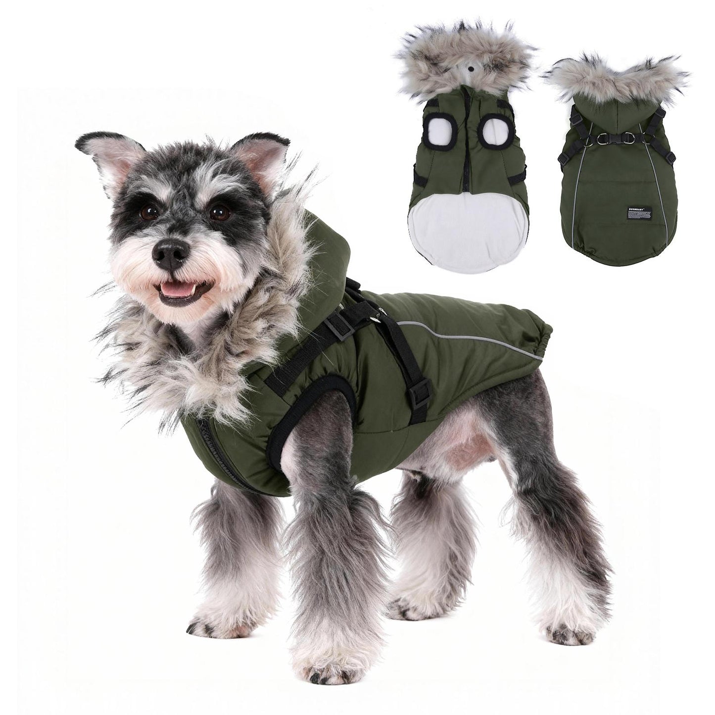 Leash-Friendly Winter Dog Jacket for Small Dogs, Waterproof Reflective Puffer Coat with Thick PP Cotton Filling, Warm Pet Snowsuit