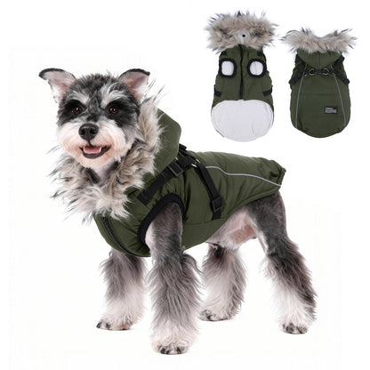 Leash-Friendly Winter Dog Jacket for Small Dogs, Waterproof Reflective Puffer Coat with Thick PP Cotton Filling, Warm Pet Snowsuit
