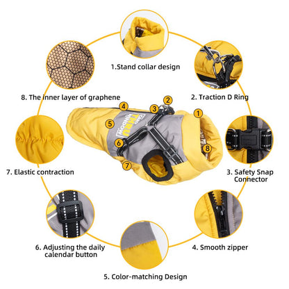 Graphene Heated Dog Jacket Reflective Winter Pet Coat with Leash Hole Waterproof Breathable Warm Dog Vest for Small Dogs Adjustable Safety Harness Universal Harness