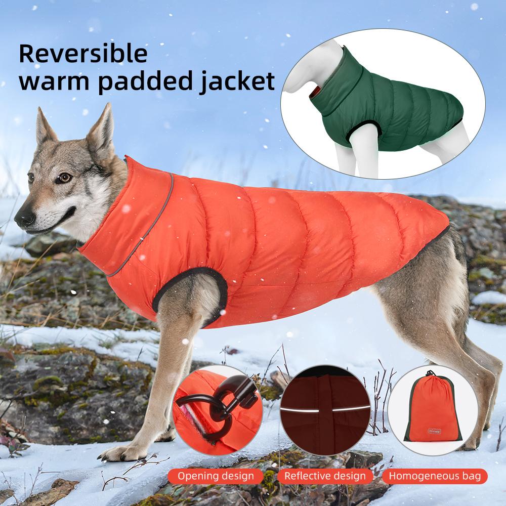 Winter Reflective Dog Jacket | Reversible Waterproof Warm Puppy Coat | Thick Padded Pet Clothes