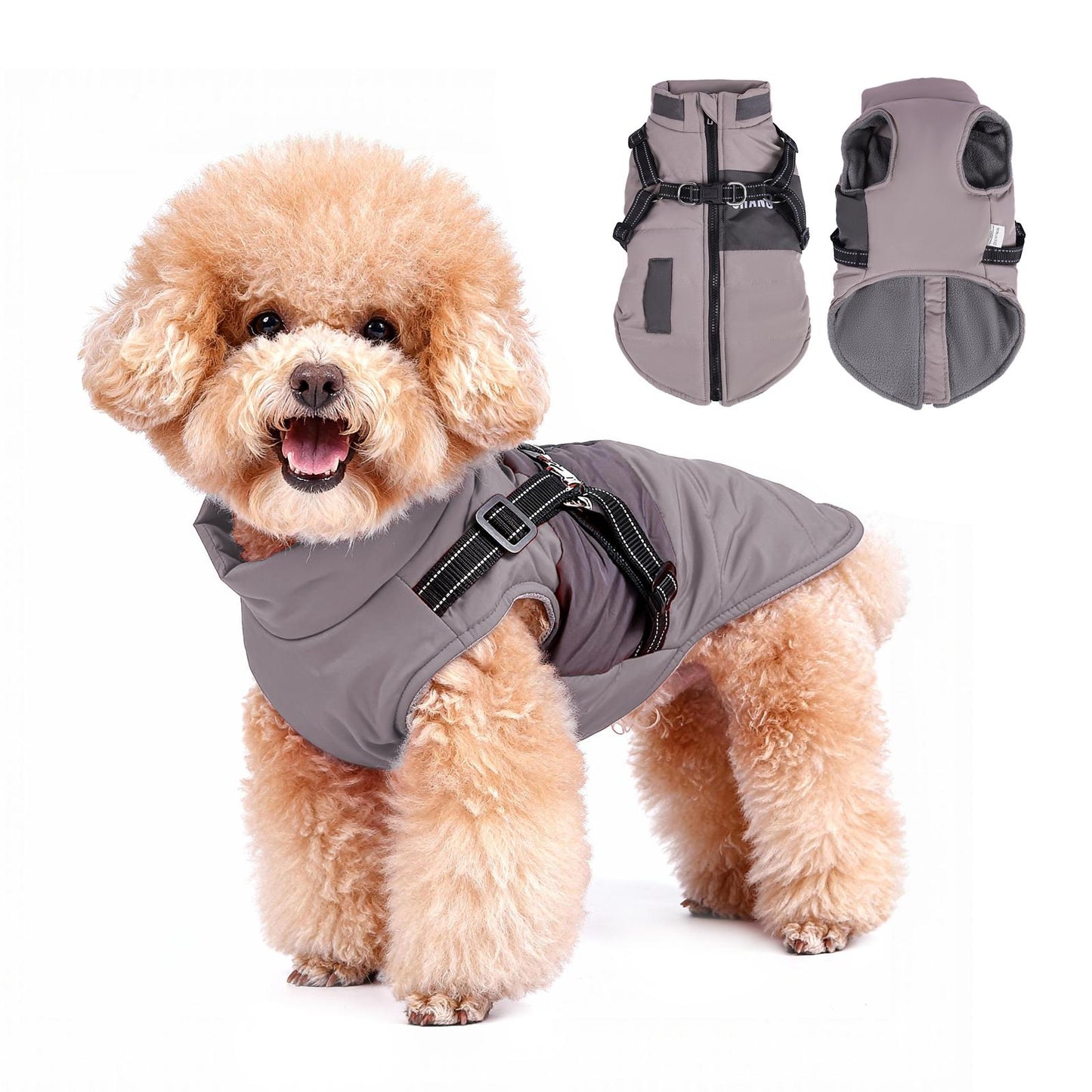 Winter Dog Coat with Leash Attachment, Waterproof Windproof Padded Pet Jacket, Thick Warm Dog Snowsuit with Pockets, Outdoor Puppy Winter Clothes