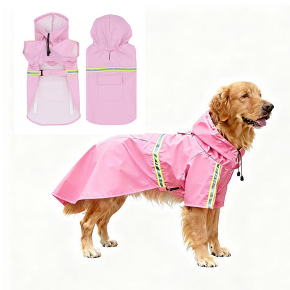 Waterproof PU Dog Raincoat for Large Dogs — Hooded Jacket with Reflective Strips