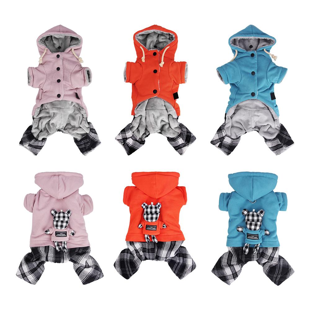 New Fall Winter Plaid Fleece Dog Jumpsuit, Warm Plush Pet Hoodie for Small Dogs