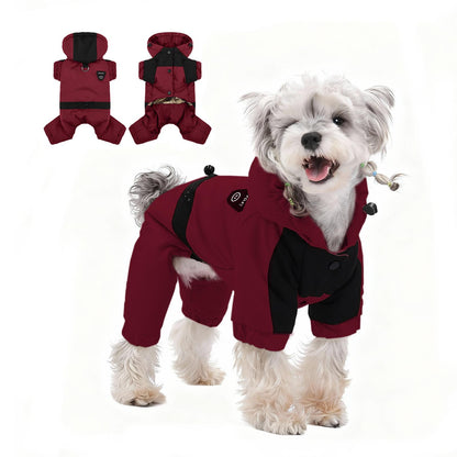 Winter Warm Dog Jumpsuit, Waterproof Graphene Hooded Dog Coat, Thick Padded Pet Snowsuit for Small Dogs, Color Block Design