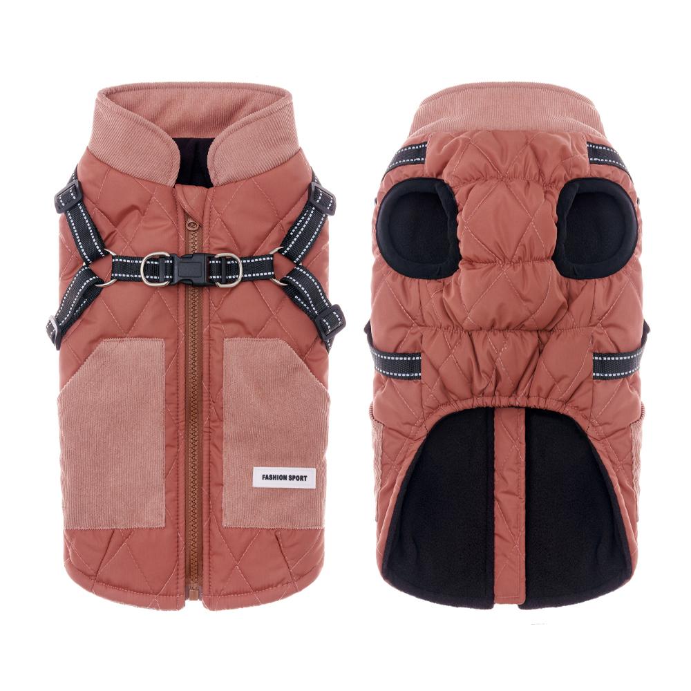 Leash-Friendly Warm Dog Jacket for Small Dogs, Thick PP Cotton Padded Puffer Coat, Back-Opening Easy On/Off Dog Winter Outfit