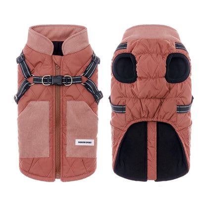 Leash-Friendly Warm Dog Jacket for Small Dogs, Thick PP Cotton Padded Puffer Coat, Back-Opening Easy On/Off Dog Winter Outfit