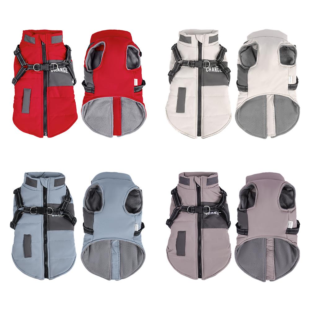 Winter Dog Coat with Leash Attachment, Waterproof Windproof Padded Pet Jacket, Thick Warm Dog Snowsuit with Pockets, Outdoor Puppy Winter Clothes