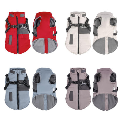 Winter Dog Coat with Leash Attachment, Waterproof Windproof Padded Pet Jacket, Thick Warm Dog Snowsuit with Pockets, Outdoor Puppy Winter Clothes