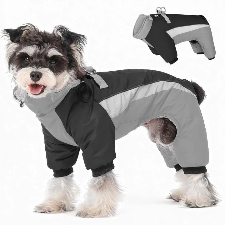 Winter Warm Reflective Dog Coat  Thick Padded Pet Jacket with Harness for Small Dogs